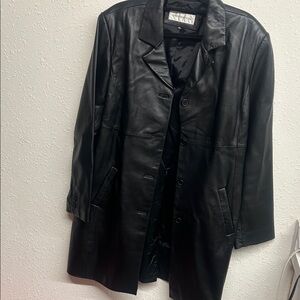 Jones New York Black Leather Button-Front Coat